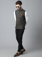 Even Apparels Men's Brown Pure Wool Nehru Jacket