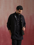 trueBrowns Men's Black Ikat Print Cotton Reversible Nehru Jacket