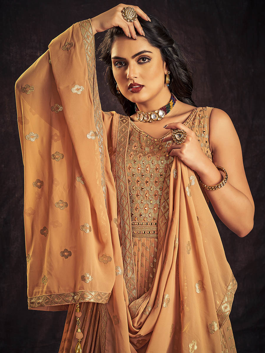 Myra Apricoat Real Georgette Designer Gown Style Suit - Distacart