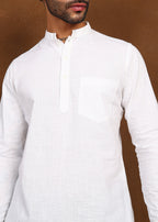 Fabmade Pure Ivory Linen Short Kurta