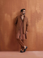trueBrowns Men's Brown Cotton Front Open Kurta