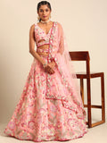 House of Panchhi Pink Organza Sequins And Zarkan Embroidery Lehenga Choli & Dupatta