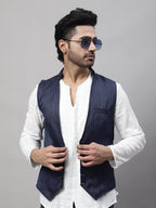 Even Apparels Men's Blue Nehru Jacket With Welt Pockets
