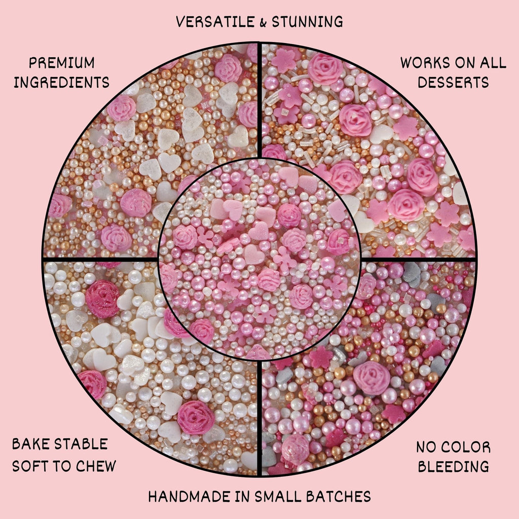 confect pink mini roses lips i silver hearts vermcelli and white pearls anniversary sprinkles sprinkles for baking cake decorative edible sprinkles mix pack of 5