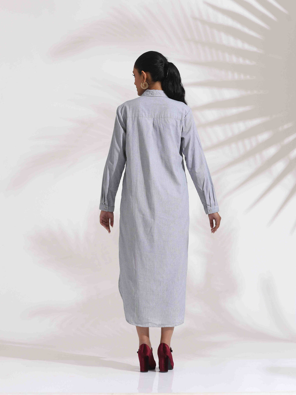trueBrowns Grey Stripe Cotton Shirt Dress - Distacart