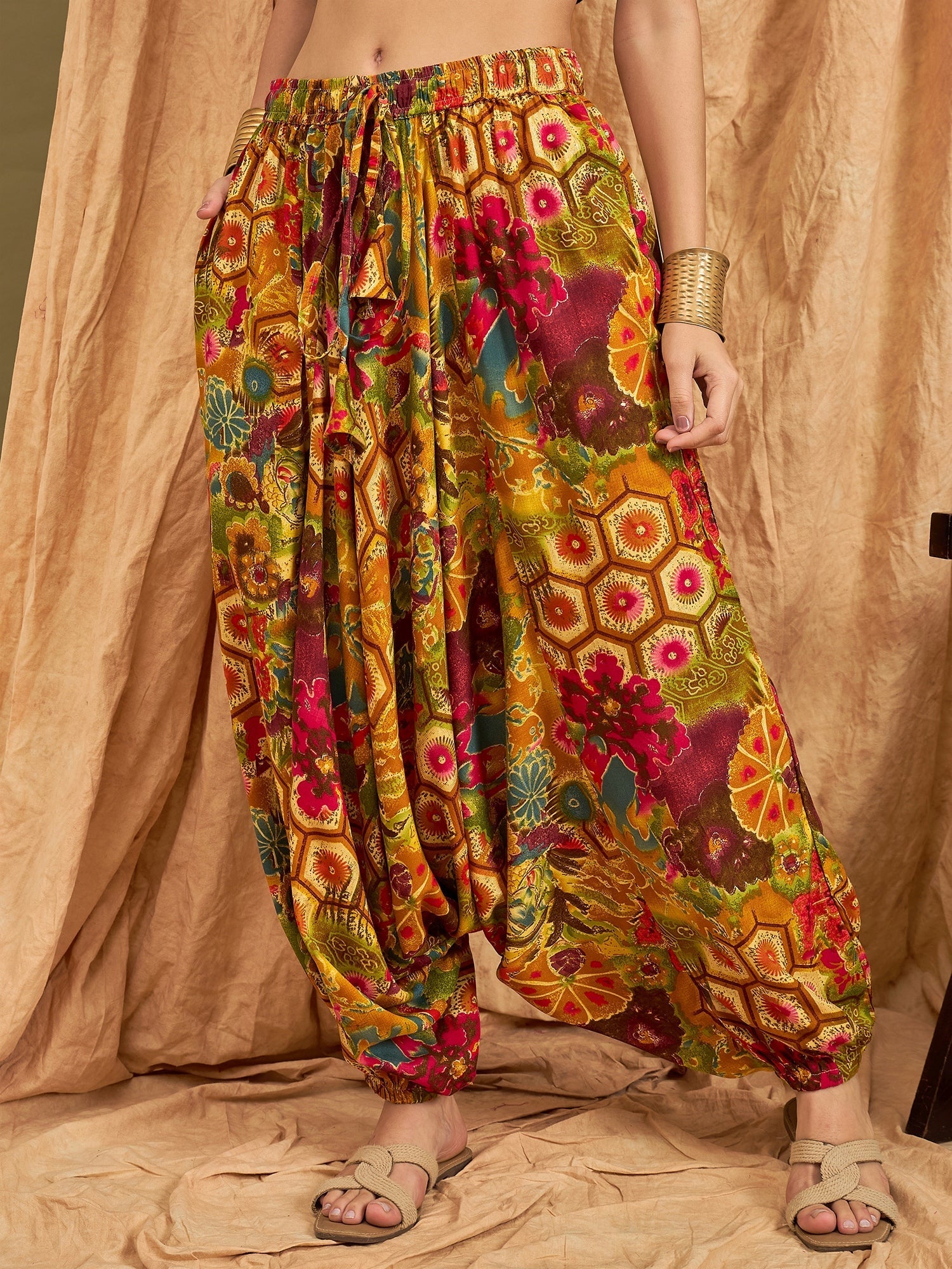InWeave Mustard Multi Flower Harem Pant
