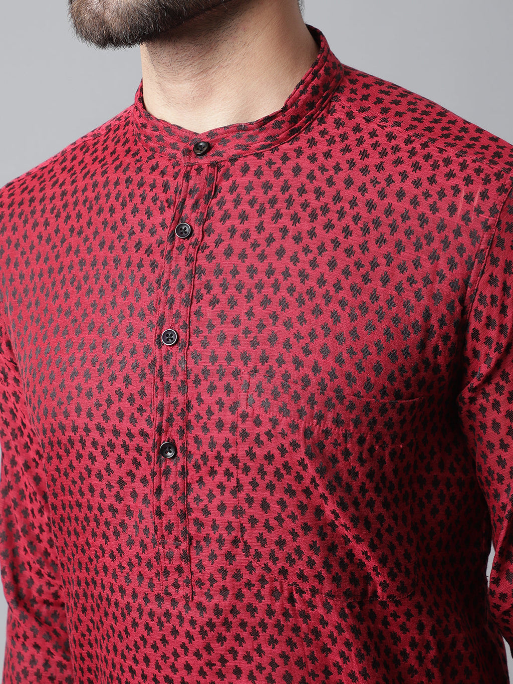 Even Apparels Maroon Solid Kurta With Band Collar - Distacart
