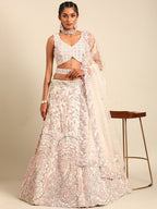 House of Panchhi Cream Net Multi Sequins with heavy Zarkan embroidery Lehenga choli & Dupatta