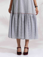 trueBrowns trueBrown Grey Cotton Stripe Tier Dress - Distacart