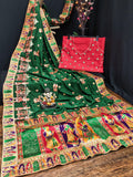Lorenvalley Fashion Premium Green Vichitra Silk Embroidery and Diamond work Both Side Saree