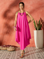 InWeave Blue Floral Fuchsia Asymmetrical Dress - Distacart