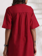 trueBrowns Maroon Slub Highslit Kurta Set - Distacart