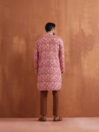 trueBrowns Men's Beige Printed Front Open Kurta