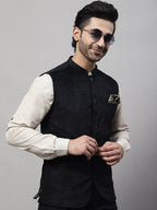 Even Apparels Men's Black Nehru Jacket With Welt Pockets