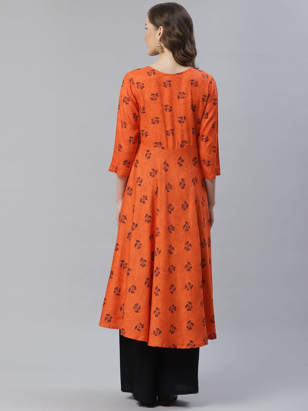 Jompers Women Orange & Black Floral Printed A-Line Kurta - Distacart