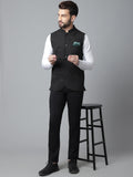 Even Apparels Men's Black Pure Wool Nehru Jacket