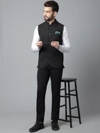 Even Apparels Men's Black Pure Wool Nehru Jacket