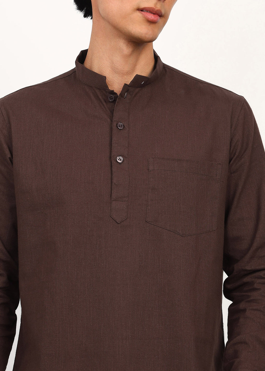 Fabmade Cocoa Drift Linen Short Kurta