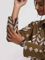 trueBrowns Olive Green Cotton Stripe Print Shirt Kurta Set - Distacart