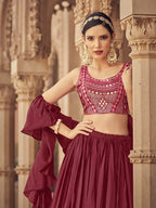 Myra Maroon Chinon & Art SIlk Embroidered Designer Lehenga Choli