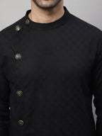 Even Apparels Black Pure Cotton Kurta With Band Collar