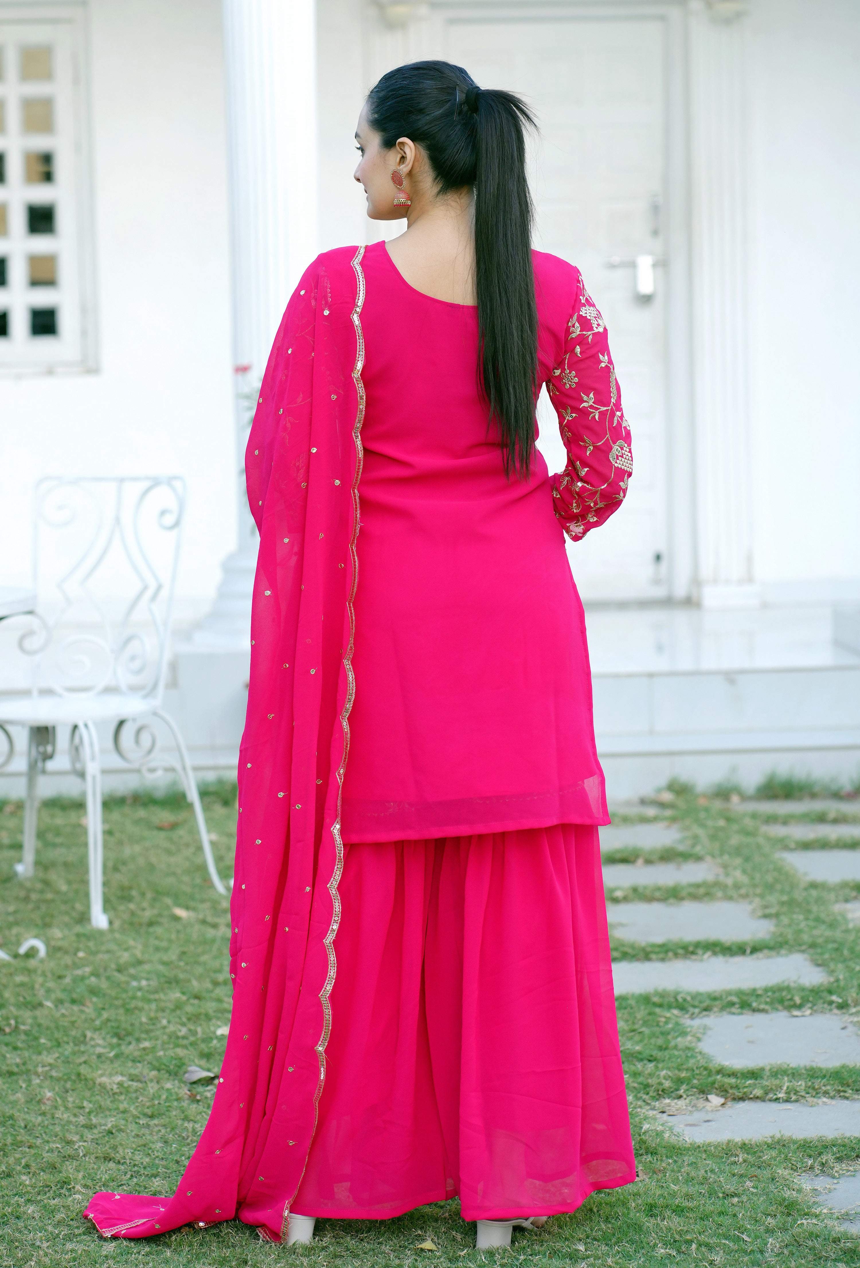 Yash Enterprise Trendy Foux Georgette Embroidery Red Readymade Salwar Suit - Distacart