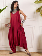 InWeave Maroon Round Sleeveless Jumpsuit