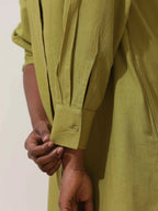 trueBrowns Pear Green Cotton Linen Dress - Distacart