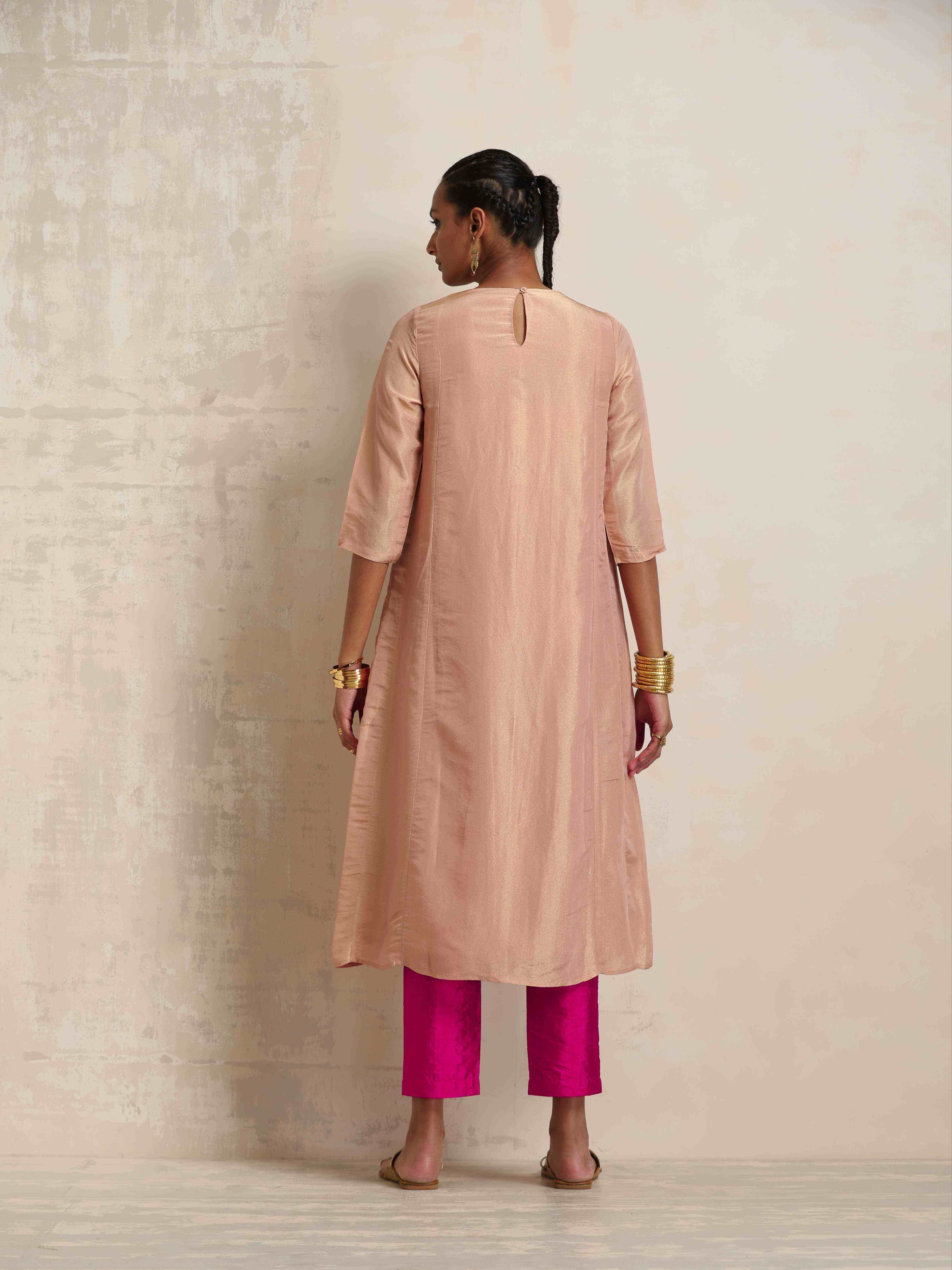 trueBrowns Blush Pink Tissue A-line Kurta Set - Distacart