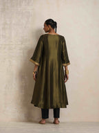 trueBrowns Olive Green Tissue Flared Anarkali Kurta Set - Distacart