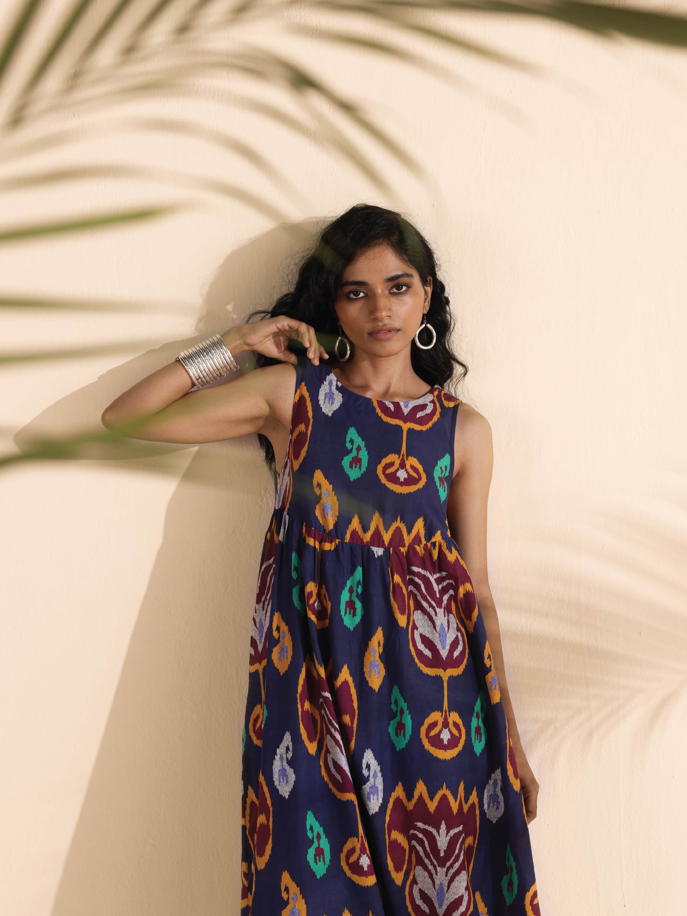 trueBrowns Purple Cotton Ikat Flared Dress - Distacart