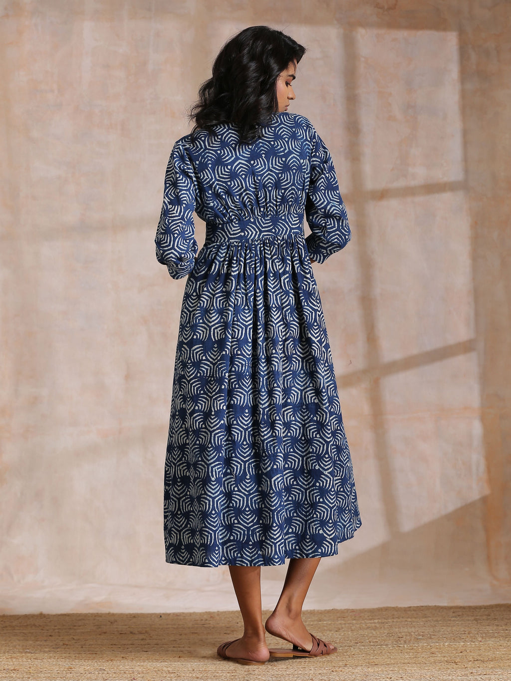 trueBrowns Indigo Dabu Overall Print Cotton Wrap Dress - Distacart