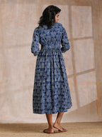 trueBrowns Indigo Dabu Overall Print Cotton Wrap Dress - Distacart