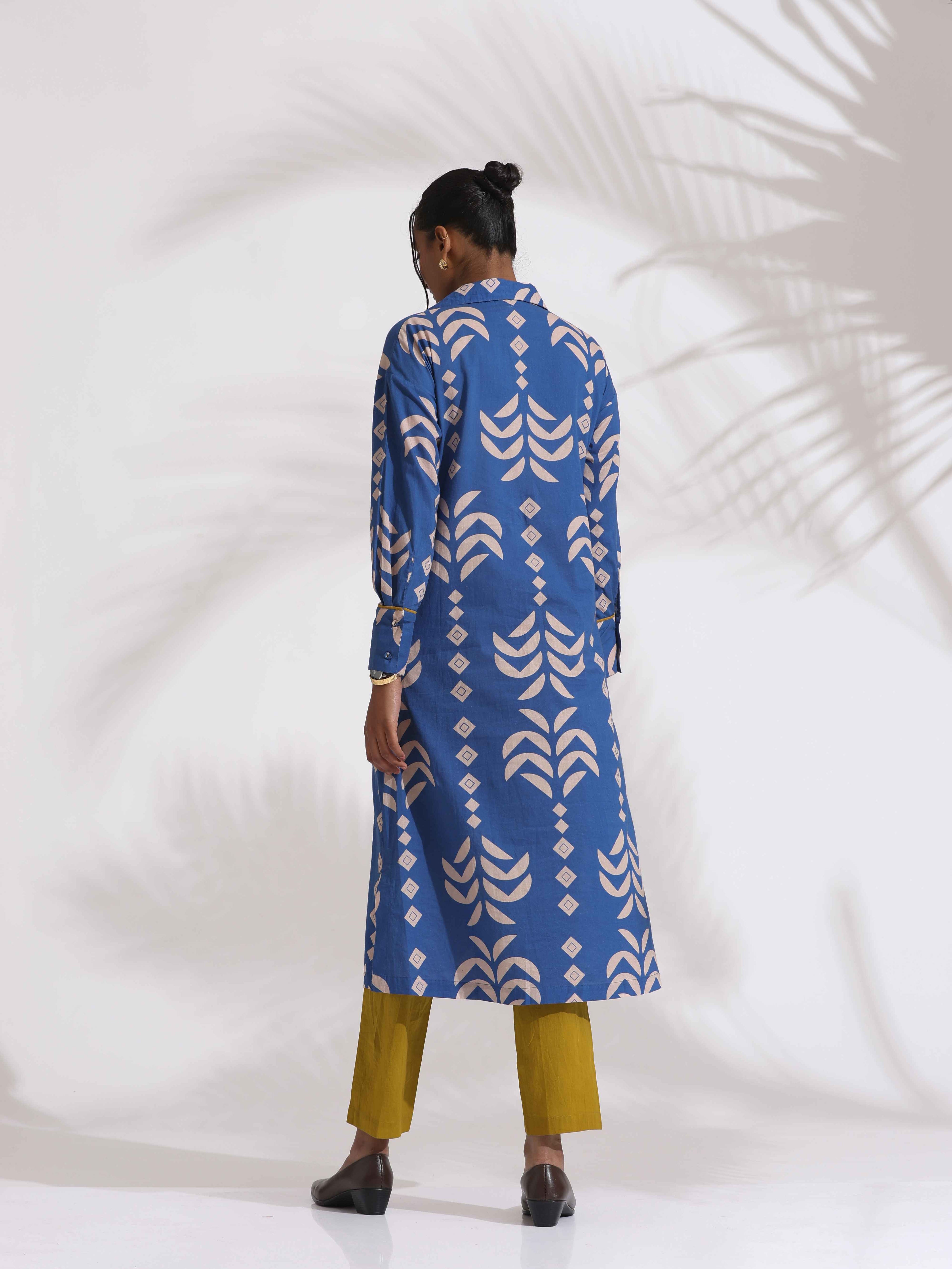 trueBrowns Blue Cotton Stripe Print Kurta Set - Distacart