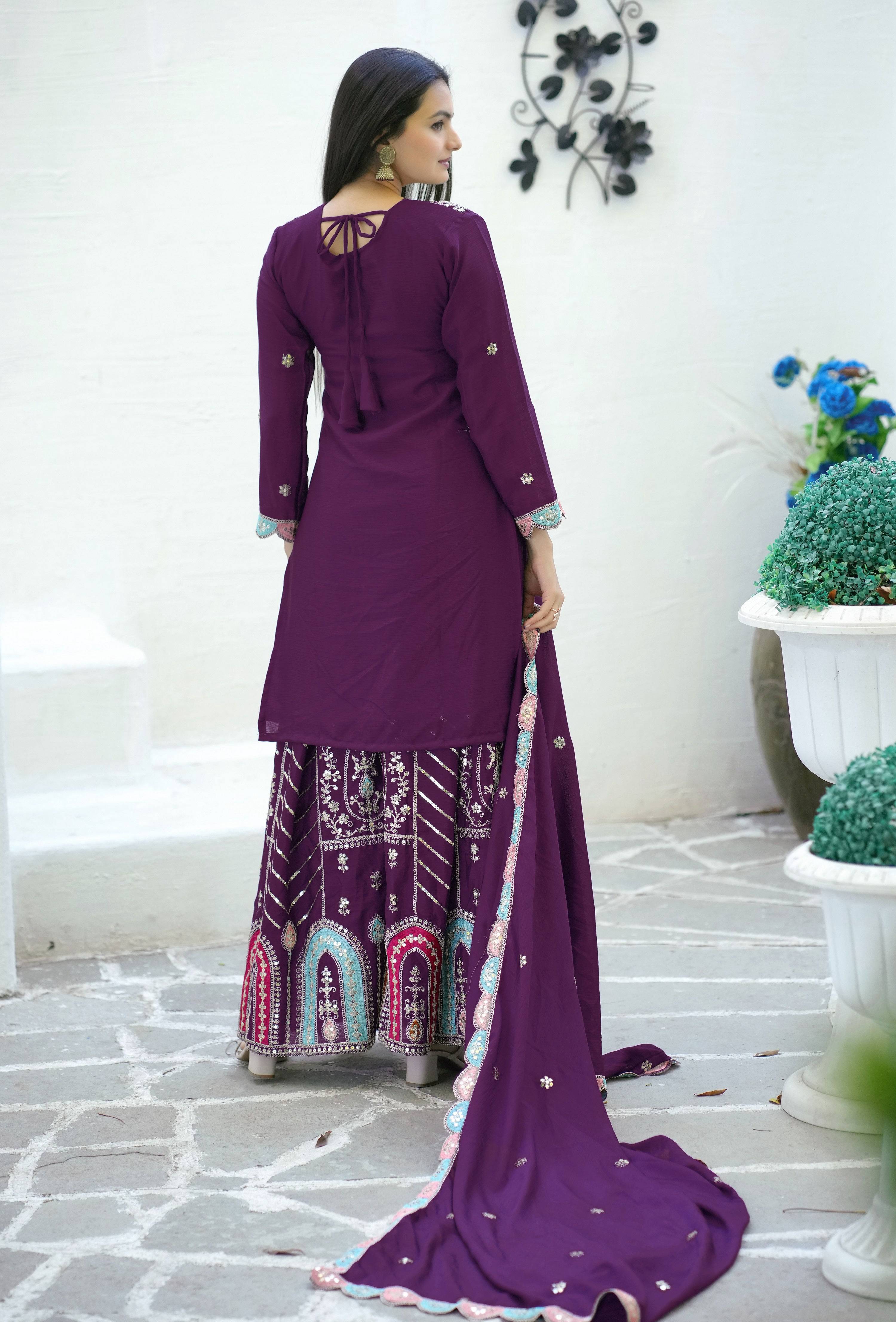Yash Enterprise New Designer Embroidered Chinon With Sequence Maroon Readymade Salwar Suit - Distacart