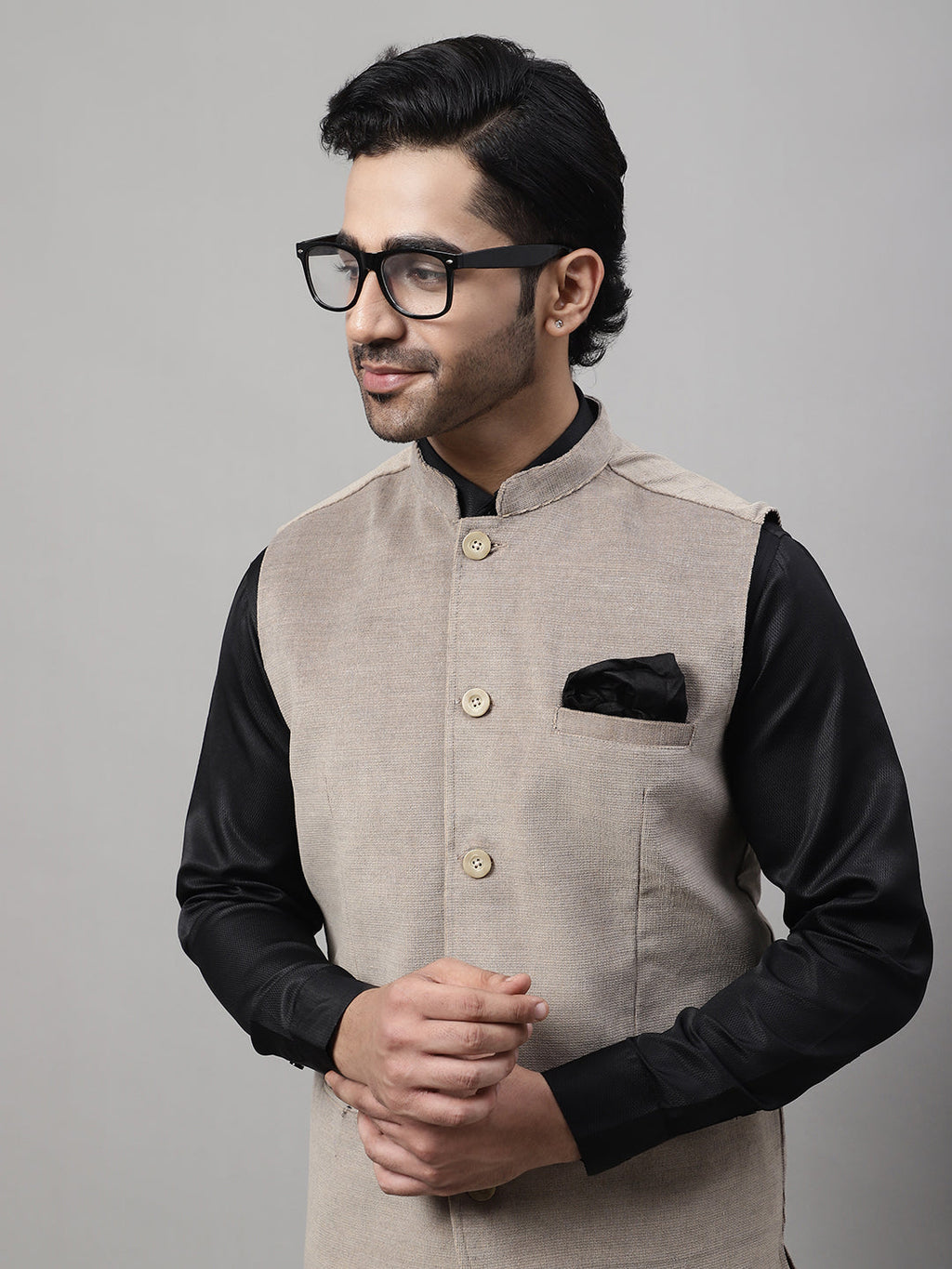 Even Apparels Men's Beige Nehru Jacket With Welt Pockets