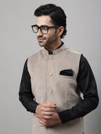 Even Apparels Men's Beige Nehru Jacket With Welt Pockets