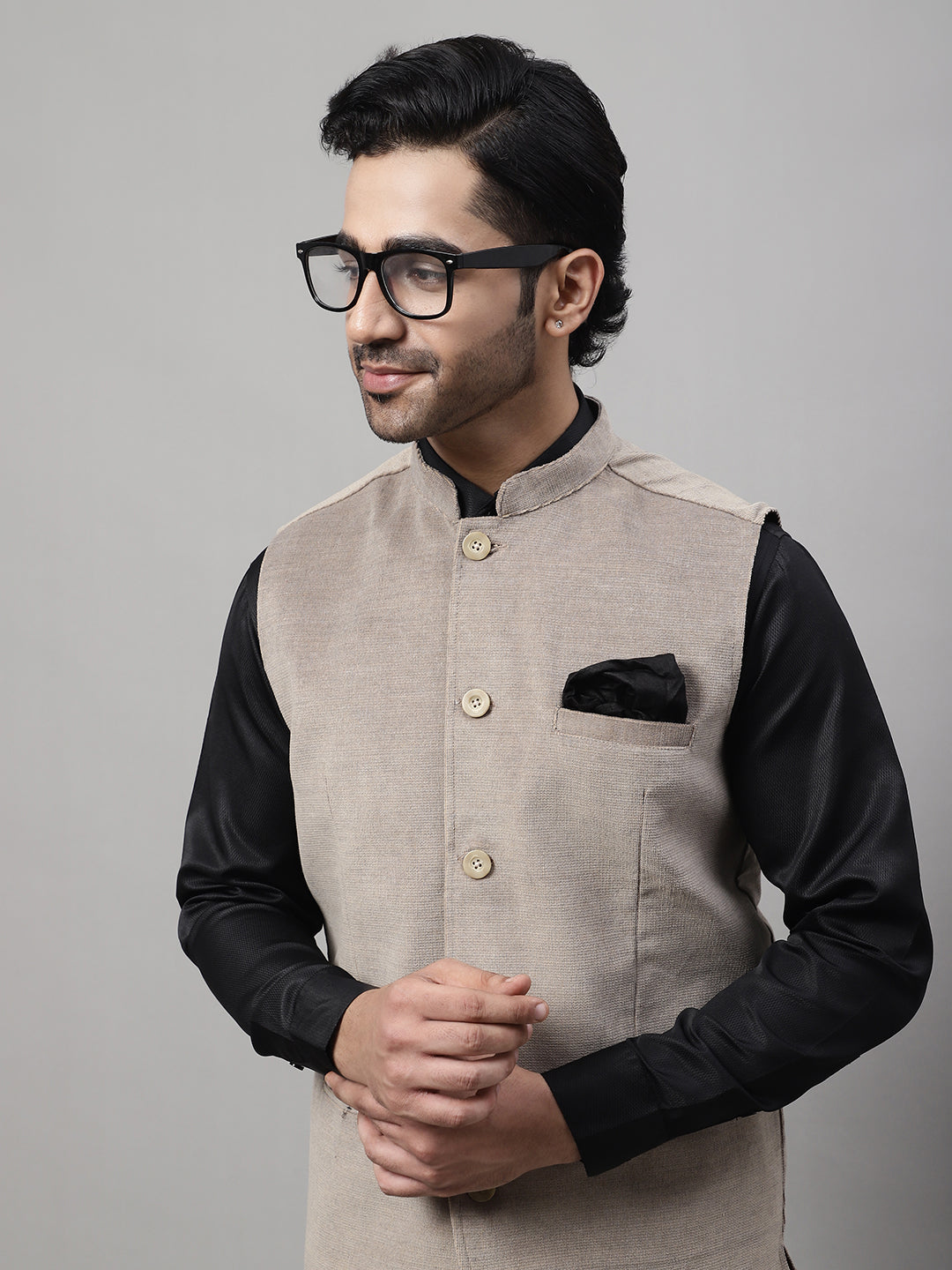 Even Apparels Men's Beige Nehru Jacket With Welt Pockets