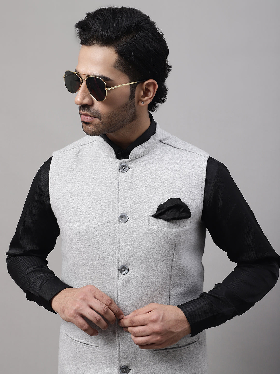 Even Apparels Men's Grey Pure Wool Nehru Jacket