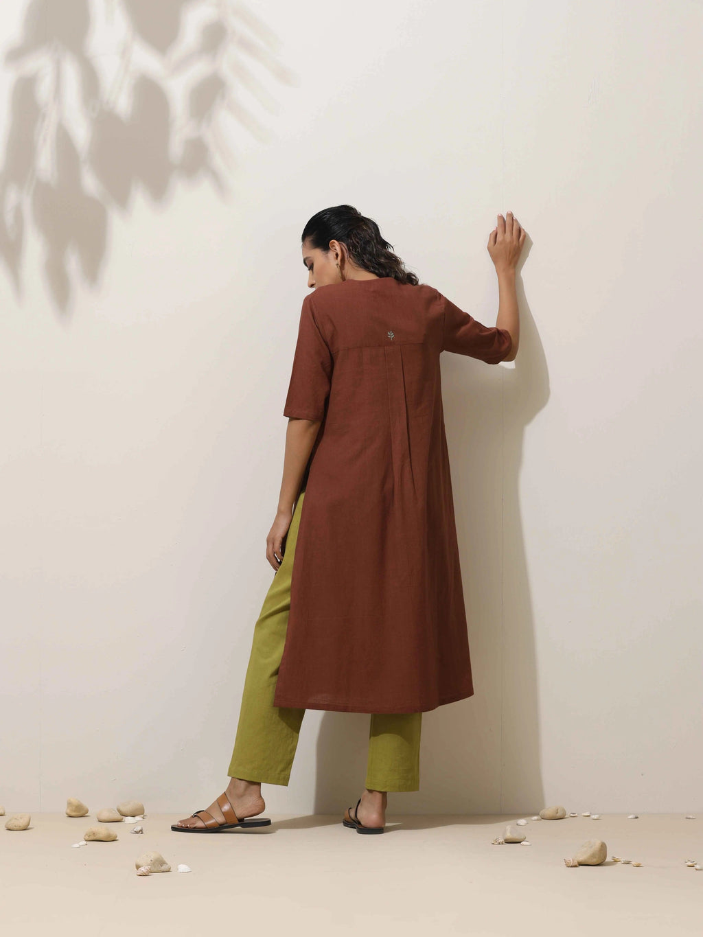 trueBrowns Brown Cotton Linen Kurta Pant Set - Distacart