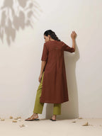 trueBrowns Brown Cotton Linen Kurta Pant Set - Distacart