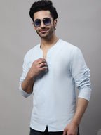 Even Apparels Blue Pure Cotton Open Neck Kurta - Distacart