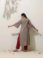 trueBrowns Grey Cotton Linen Kurta Pant Set - Distacart