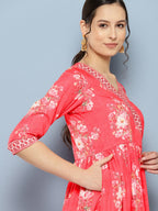 Ahalyaa Floral Printed Pleated Maxi Empire Ethnic Dress - Distacart