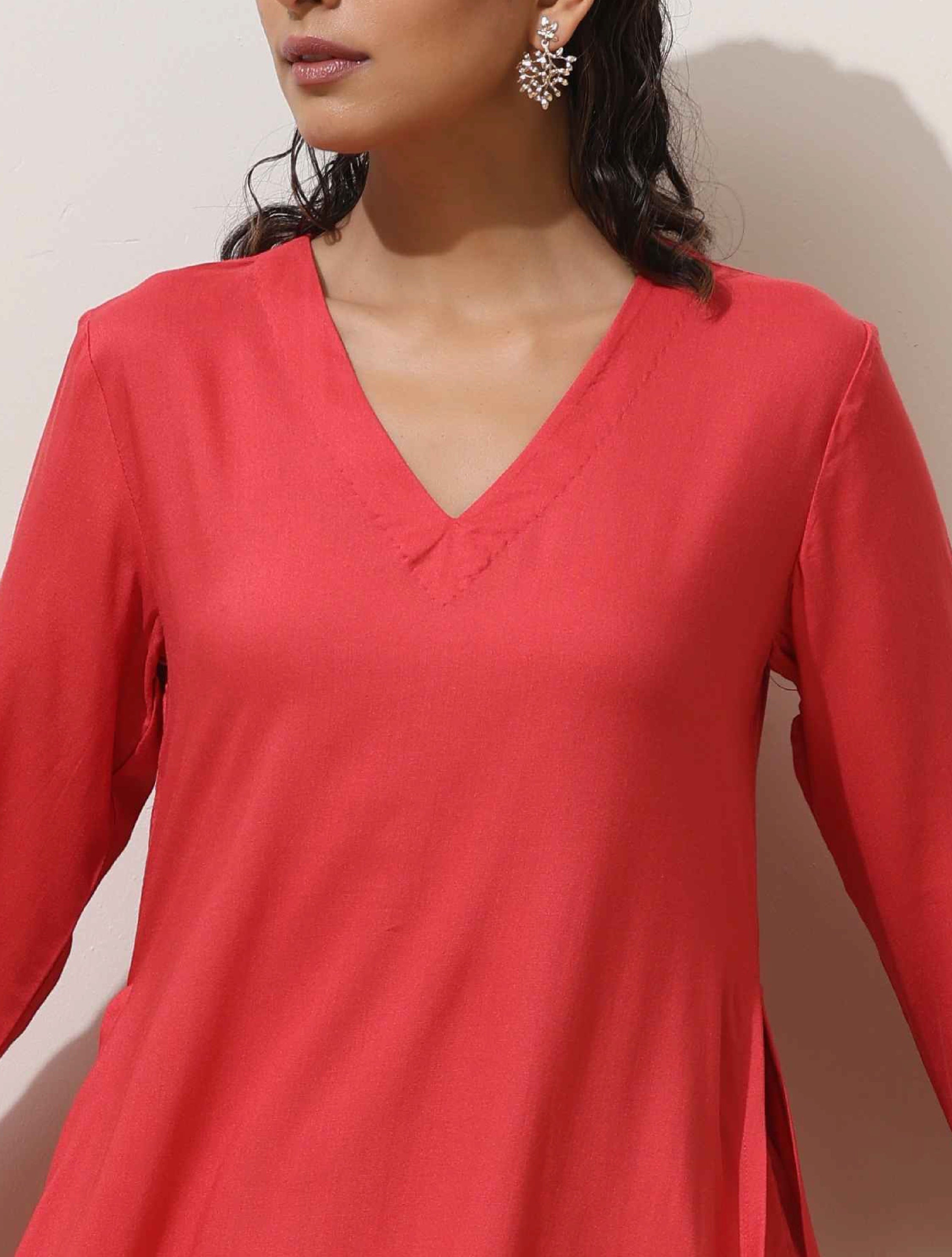 trueBrowns Coral Viscose Solid Kurta Pant Set - Distacart