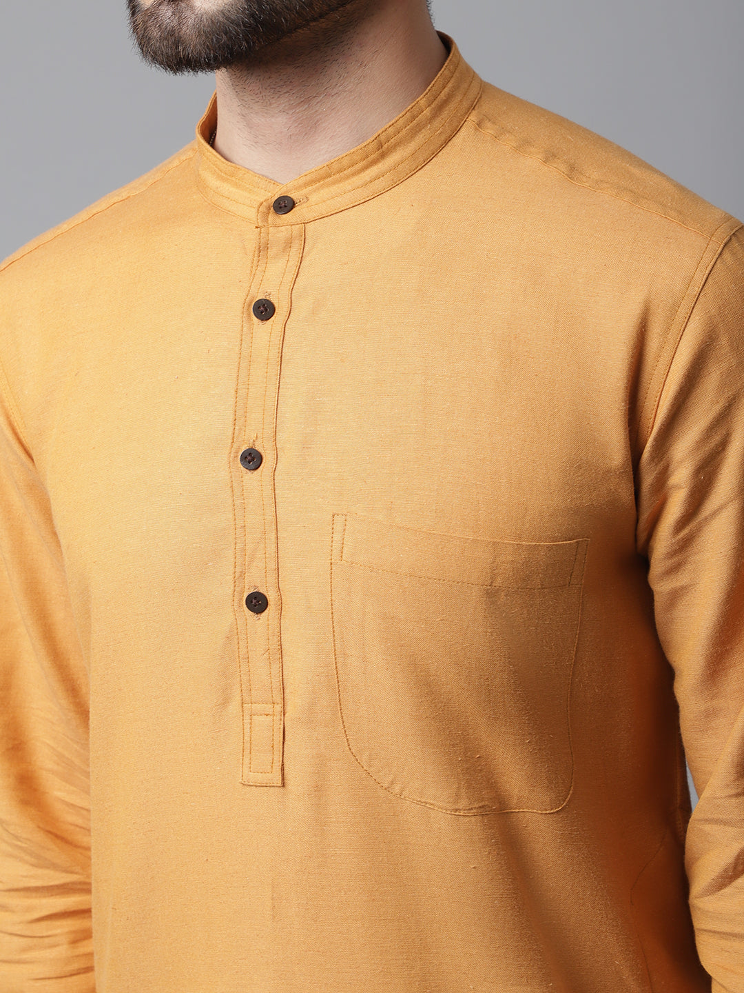 Even Apparels Yellow Solid Kurta With Band Collar - Distacart