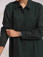 trueBrowns Green Cotton Shirt Dress - Distacart