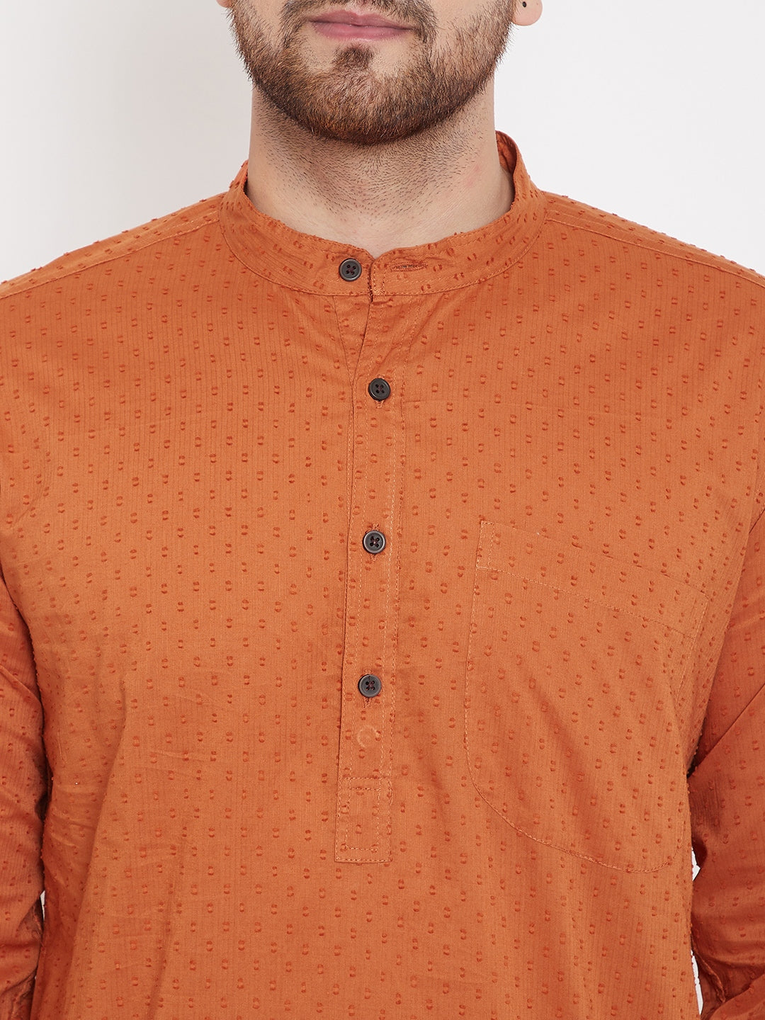 Even Apparels Orange Pure Cotton Kurta With Band Collar - Distacart