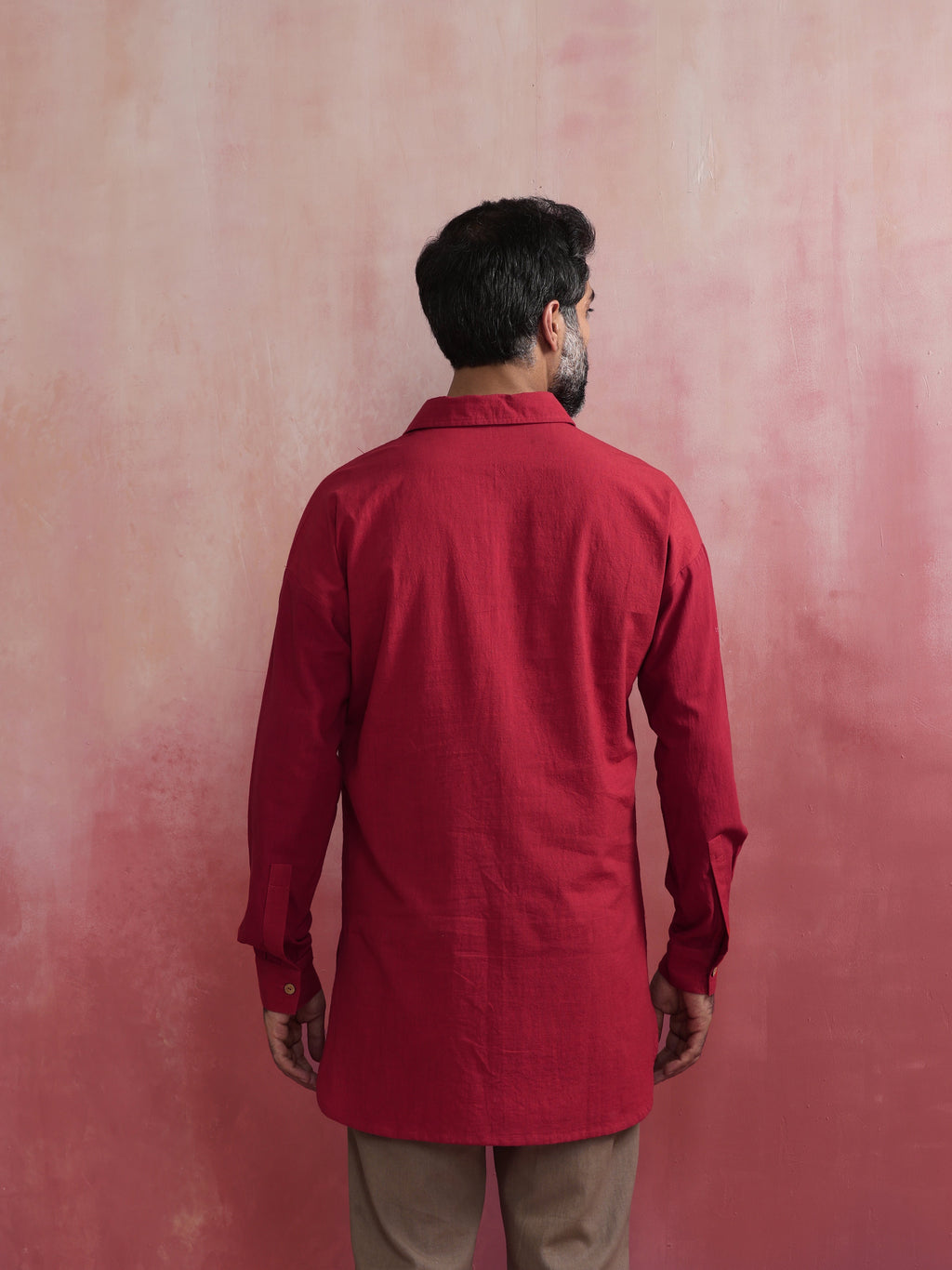 trueBrowns Men's Maroon Cotton Shirt Collar Stylized Kurta