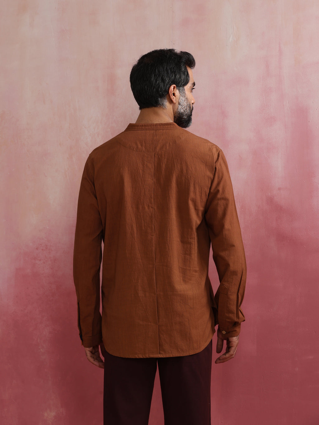 trueBrowns Men's Brown Cotton Mandarin Collar Stylized Kurta